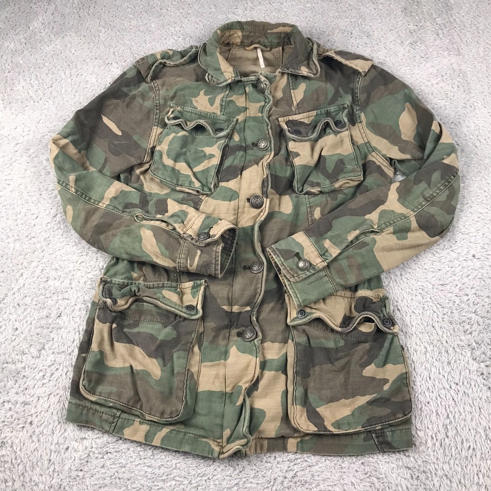 Free People Not Your Brothers Surplus Jacket Womens XS Military Army Olive Camo